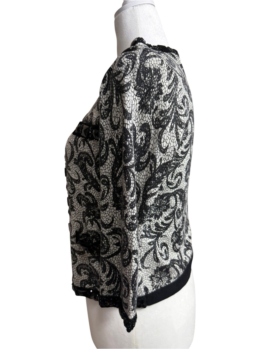 Michael Simon Black and White beaded Cropped Cardigan sweater size small - Picture 5 of 14